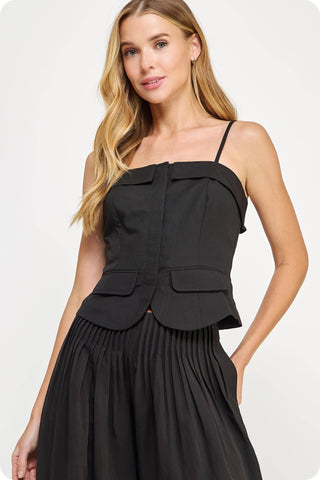 BUTTON DOWN CORSET TOP IN BLACK-MODE-Couture-Boutique-Womens-Clothing