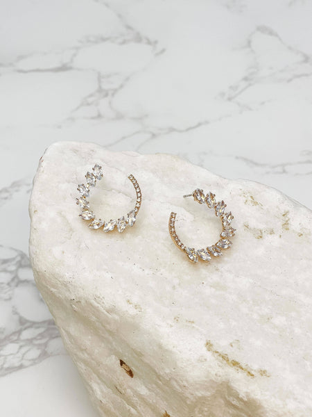 GLITZY CUBIC ZIRCONIA HOOP EARRINGS IN SILVER-MODE-Couture-Boutique-Womens-Clothing