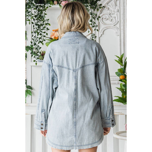 MEET ME IN THE MIDDLE CARGO POCKET WASHED DENIM OVERSHIRT JACKET IN MEDIUM WASH-SHACKET-MODE-Couture-Boutique-Womens-Clothing