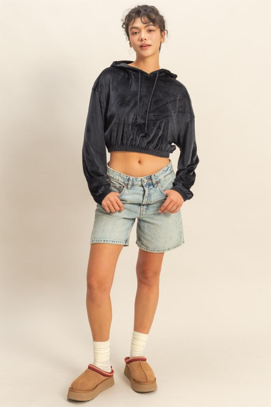 SUNDAY STROLL CROPPED HOODIE IN BLACK-hoodie-MODE-Couture-Boutique-Womens-Clothing