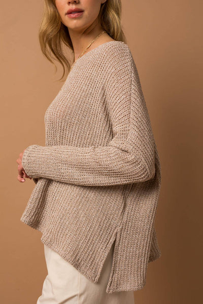 FINLEY TEXTURED KNIT SWEATER TOP IN OATMEAL-SWEATER TOP-MODE-Couture-Boutique-Womens-Clothing