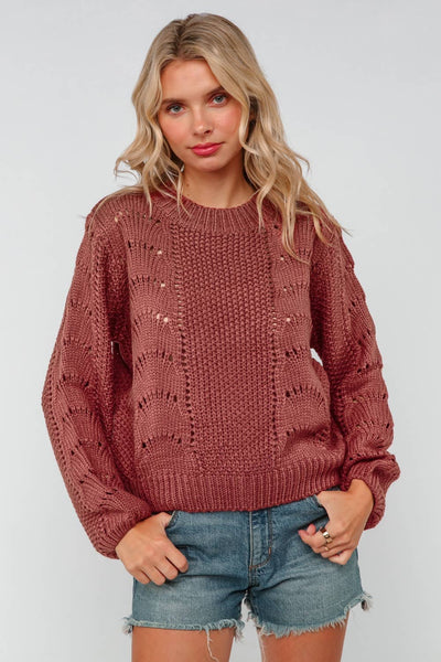 COASTAL CROCHET SCALLOP SWEATER IN RUST-Sweaterse-MODE-Couture-Boutique-Womens-Clothing