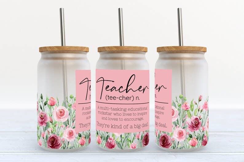 Teacher Flowers 16oz Frosted Libbey Glass Tumbler-MODE-Couture-Boutique-Womens-Clothing