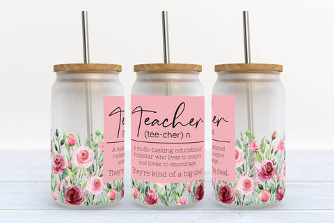 Teacher Flowers 16oz Frosted Libbey Glass Tumbler-MODE-Couture-Boutique-Womens-Clothing