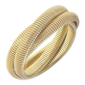 Florence Interlocking 3-Row Watchband Bangle: Satin Gold-MODE-Couture-Boutique-Womens-Clothing