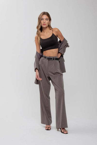 FIERCE & FUN PINSTRIPE WIDE LEG PLEATED PANTS IN GREY-wide leg pant-MODE-Couture-Boutique-Womens-Clothing