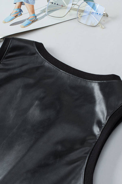 BLACK FAUX LEATHER CREW NECK TANK IN BLACK-MODE-Couture-Boutique-Womens-Clothing