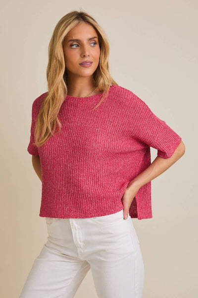 WREN WAFFLE KNIT TOP IN BERRY-Tops-MODE-Couture-Boutique-Womens-Clothing