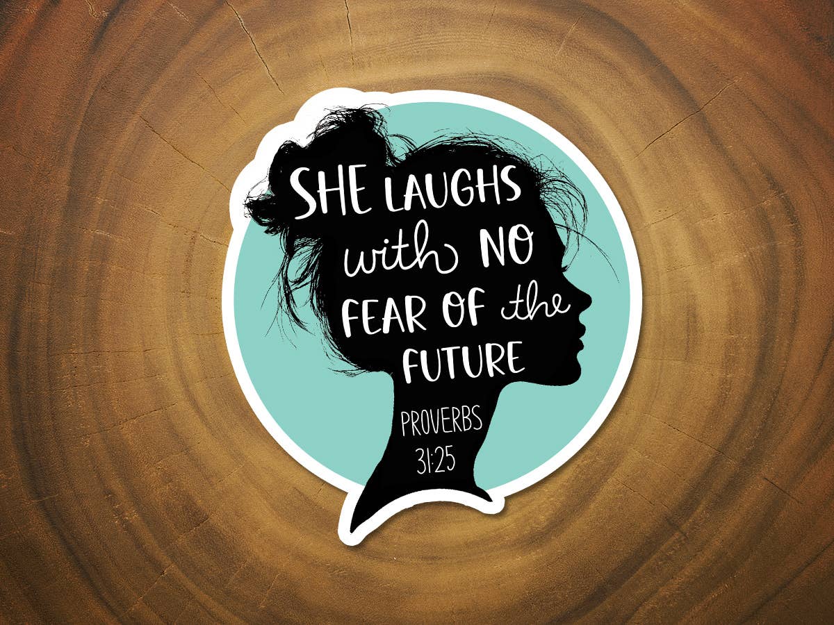 She Laughs With No Fear of the Future | Christian Sticker-MODE-Couture-Boutique-Womens-Clothing