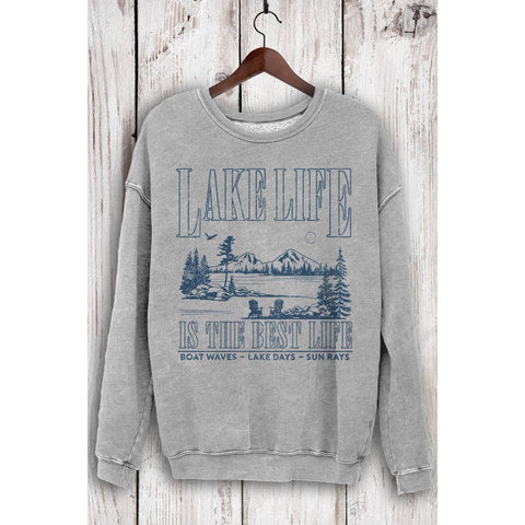 LAKE LIFE MINERAL SWEATSHIRT IN HEATHER GRAY-Graphic Sweatshirt-MODE-Couture-Boutique-Womens-Clothing