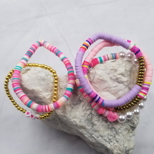 VALENTINES LOVE HEART HEISHI BRACELETS (SET OF 5)-MODE-Couture-Boutique-Womens-Clothing