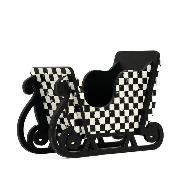 CHECKERED WOOD HOLIDAY SLEIGH IN BLACK & WHITE-Holiday Decor-MODE-Couture-Boutique-Womens-Clothing