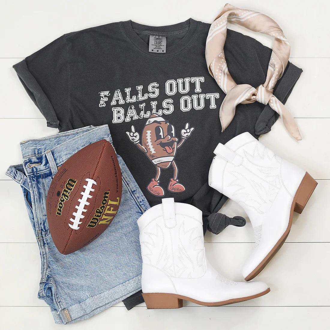 FALLS OUT BALLS OUT GRAPHIC TEE IN MINERAL WASH BLACK-GRAPHIC TEE-MODE-Couture-Boutique-Womens-Clothing