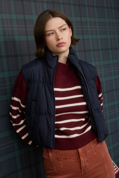 LUCY COLLARED ZIP UP CROPPED PUFFER VEST IN NAVY-Vest-MODE-Couture-Boutique-Womens-Clothing