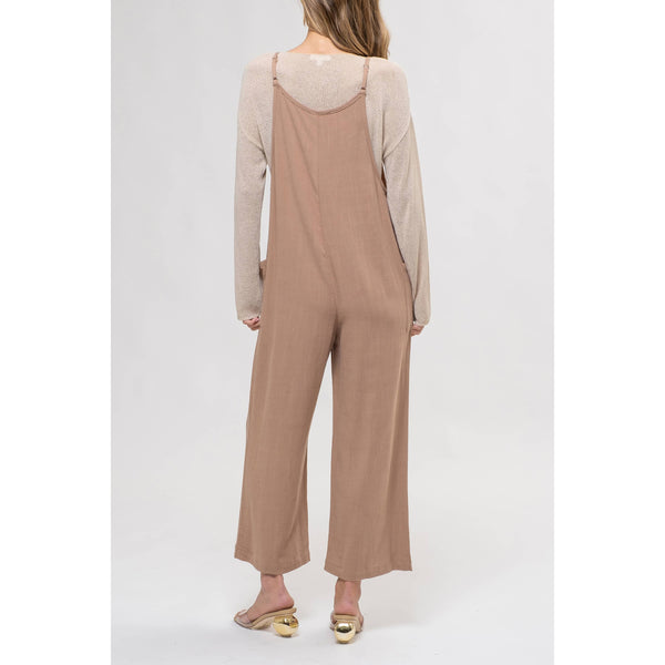IT'S FALL Y'ALL BUTTON DOWN SLEEVELESS JUMPSUIT IN TAN-JUMPSUIT-MODE-Couture-Boutique-Womens-Clothing