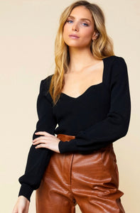 TAKING MY TIME LONG SLEEVE SWEETHEART NECK KNIT TOP IN BLACK-MODE-Couture-Boutique-Womens-Clothing