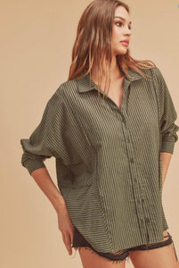GEORGIA STRIPED BUTTON DOWN TOP IN OLIVE-MODE-Couture-Boutique-Womens-Clothing