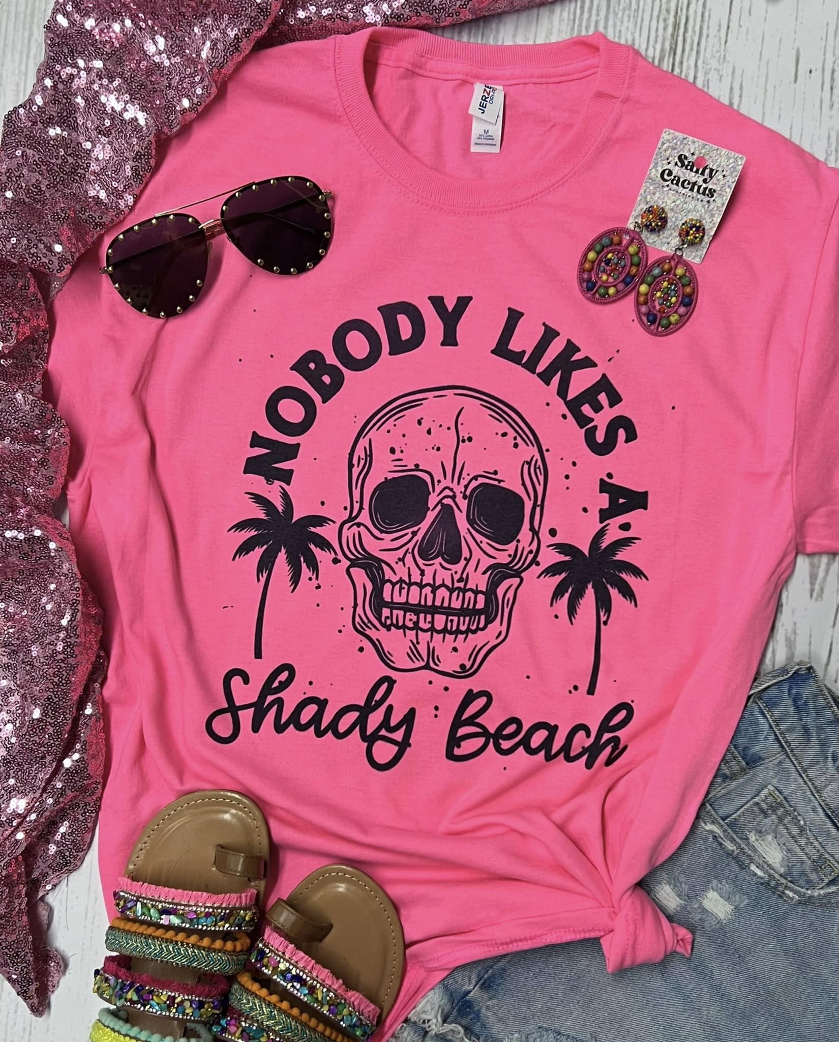 NOBODY LIKES A SHADY BEACH GRAPHIC TEE IN NEON PINK-MODE-Couture-Boutique-Womens-Clothing