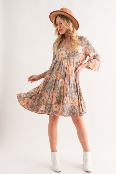 MEMPHIS EVE V-NECK FLORAL PRINT DRESS IN BEIGE COMBO-MODE-Couture-Boutique-Womens-Clothing