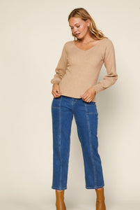 PAVING THE WAY LONG SLEEVE RIBBED RAGLAN KNIT TOP IN BEIGE-MODE-Couture-Boutique-Womens-Clothing