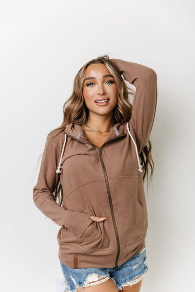 AMPERSAND AVE PERFORMANCE FLEECE FULL ZIP IN FAWN-Sweatshirt-MODE-Couture-Boutique-Womens-Clothing