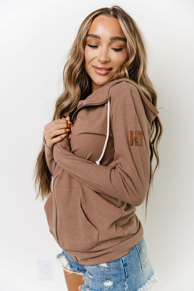 AMPERSAND AVE PERFORMANCE FLEECE FULL ZIP IN FAWN-Sweatshirt-MODE-Couture-Boutique-Womens-Clothing