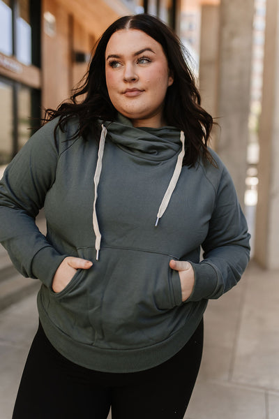 AMPERSAND AVE ELEVATED CROSSOVER SWEATSHIRT IN HUNTER-MODE-Couture-Boutique-Womens-Clothing