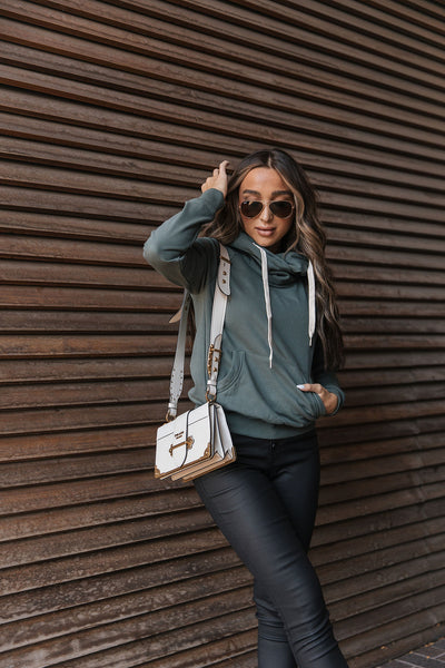AMPERSAND AVE ELEVATED CROSSOVER SWEATSHIRT IN HUNTER-MODE-Couture-Boutique-Womens-Clothing