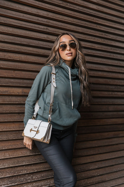 AMPERSAND AVE ELEVATED CROSSOVER SWEATSHIRT IN HUNTER-MODE-Couture-Boutique-Womens-Clothing