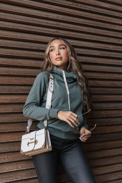 AMPERSAND AVE ELEVATED CROSSOVER SWEATSHIRT IN HUNTER-MODE-Couture-Boutique-Womens-Clothing