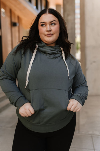 AMPERSAND AVE ELEVATED CROSSOVER SWEATSHIRT IN HUNTER-MODE-Couture-Boutique-Womens-Clothing