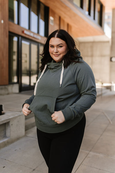 AMPERSAND AVE ELEVATED CROSSOVER SWEATSHIRT IN HUNTER-MODE-Couture-Boutique-Womens-Clothing