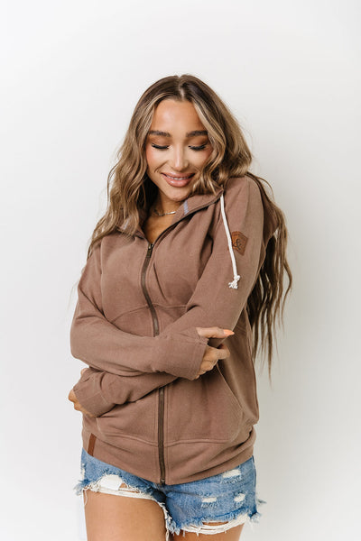 AMPERSAND AVE PERFORMANCE FLEECE FULL ZIP IN FAWN-Sweatshirt-MODE-Couture-Boutique-Womens-Clothing
