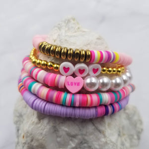 VALENTINES LOVE HEART HEISHI BRACELETS (SET OF 5)-MODE-Couture-Boutique-Womens-Clothing