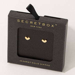 Secret Box Gold Dipped Mini Heart Stud Earrings-MODE-Couture-Boutique-Womens-Clothing
