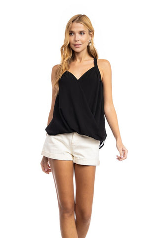 ROWAN SURPLICE V NECK TOP IN BLACK-Tops-MODE-Couture-Boutique-Womens-Clothing