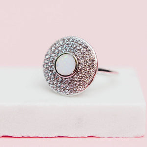 White Opal and Cubic Zirconia "MOD" Statement Ring-Accessories-MODE-Couture-Boutique-Womens-Clothing