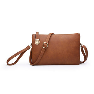 SARA SIDE LOCK CROSSBODY CLUTCH IN BROWN-wristlet-MODE-Couture-Boutique-Womens-Clothing