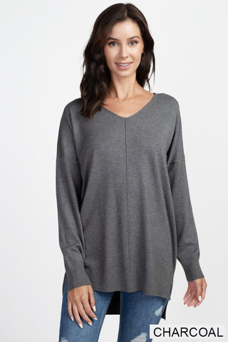 BROOKLYNN FRONT SEAM SOFTEST SWEATER IN CHARCOAL-Sweaters-MODE-Couture-Boutique-Womens-Clothing