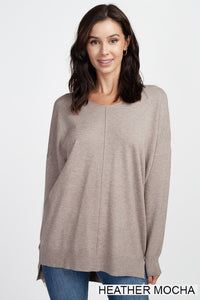BROOKLYNN FRONT SEAM SOFTEST SWEATER IN HEATHER MOCHA-Sweaters-MODE-Couture-Boutique-Womens-Clothing