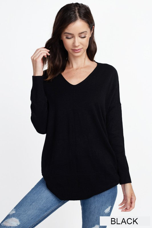 BROOKLYNN FRONT SEAM SOFTEST SWEATER IN BLACK-Sweaters-MODE-Couture-Boutique-Womens-Clothing