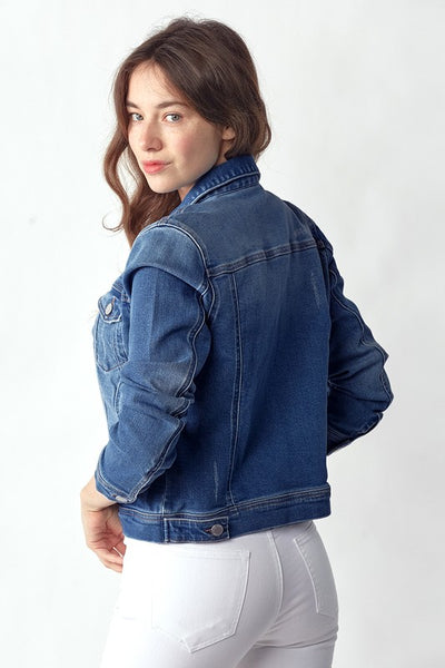 RACHEL CLASSIC VINTAGE JEAN JACKET IN DARK WASH-Jackets-MODE-Couture-Boutique-Womens-Clothing
