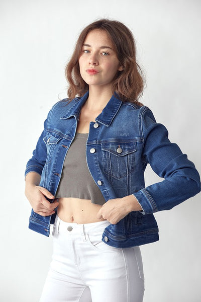 RACHEL CLASSIC VINTAGE JEAN JACKET IN DARK WASH-Jackets-MODE-Couture-Boutique-Womens-Clothing