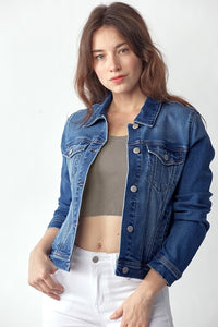 RACHEL CLASSIC VINTAGE JEAN JACKET IN DARK WASH-Jackets-MODE-Couture-Boutique-Womens-Clothing