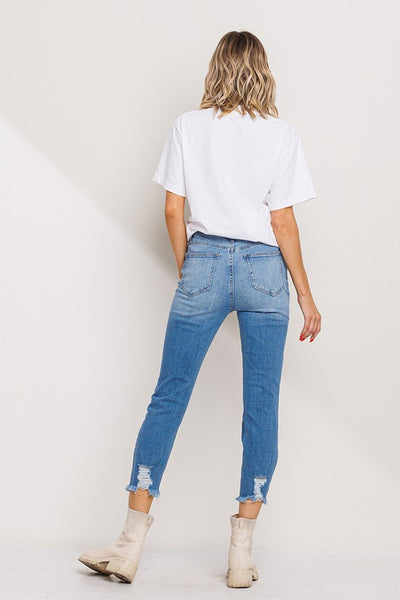 STRAIGHT LEG SLIGHTLY DISTRESSED JEAN IN MEDIUM WASH-Jeans-MODE-Couture-Boutique-Womens-Clothing