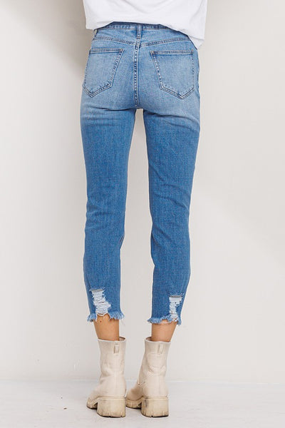 STRAIGHT LEG SLIGHTLY DISTRESSED JEAN IN MEDIUM WASH-Jeans-MODE-Couture-Boutique-Womens-Clothing