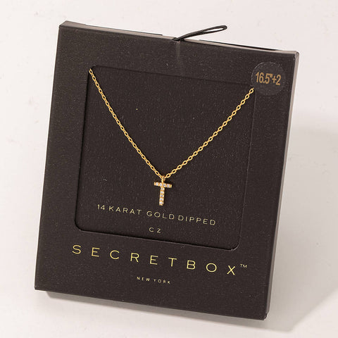 Secret Box Gold Dipped Pave Initial T Pendant Necklace-MODE-Couture-Boutique-Womens-Clothing