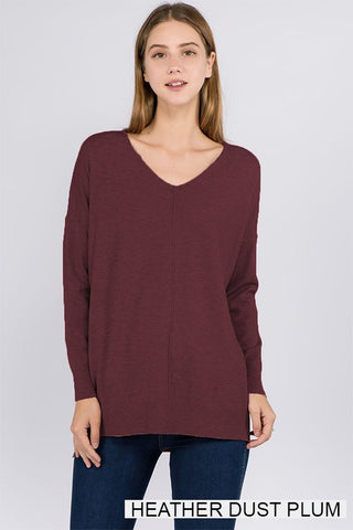 BROOKLYNN FRONT SEAM SOFTEST SWEATER IN HEATHER DUST PLUM-Sweaters-MODE-Couture-Boutique-Womens-Clothing