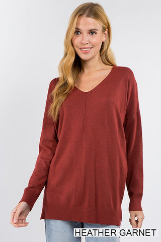 BROOKLYNN FRONT SEAM SOFTEST SWEATER IN HEATHER GARNET-Sweaters-MODE-Couture-Boutique-Womens-Clothing