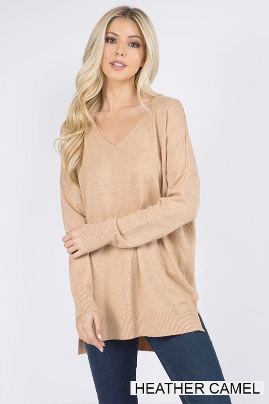 BROOKLYNN FRONT SEAM SOFTEST SWEATER IN HEATHER CAMEL-Sweaters-MODE-Couture-Boutique-Womens-Clothing
